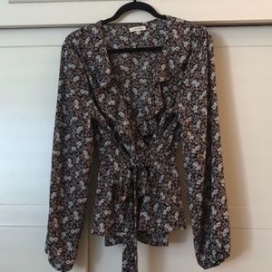 Max Studios Blouse XL Elastic waist Ruffle collar Tie waist Long sleeve